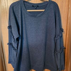 Gray Long Sleeve Top with Ruffle Details